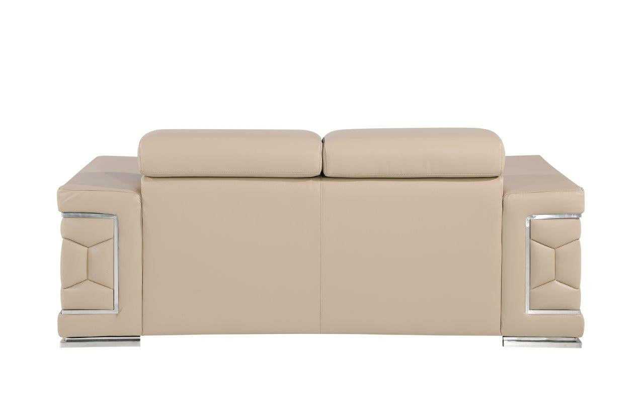 71" Beige And Silver Genuine Leather Loveseat