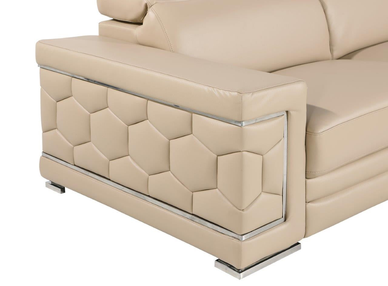 71" Beige And Silver Genuine Leather Loveseat