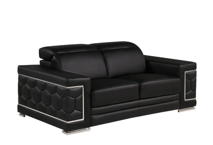 71" Black And Silver Genuine Leather Loveseat