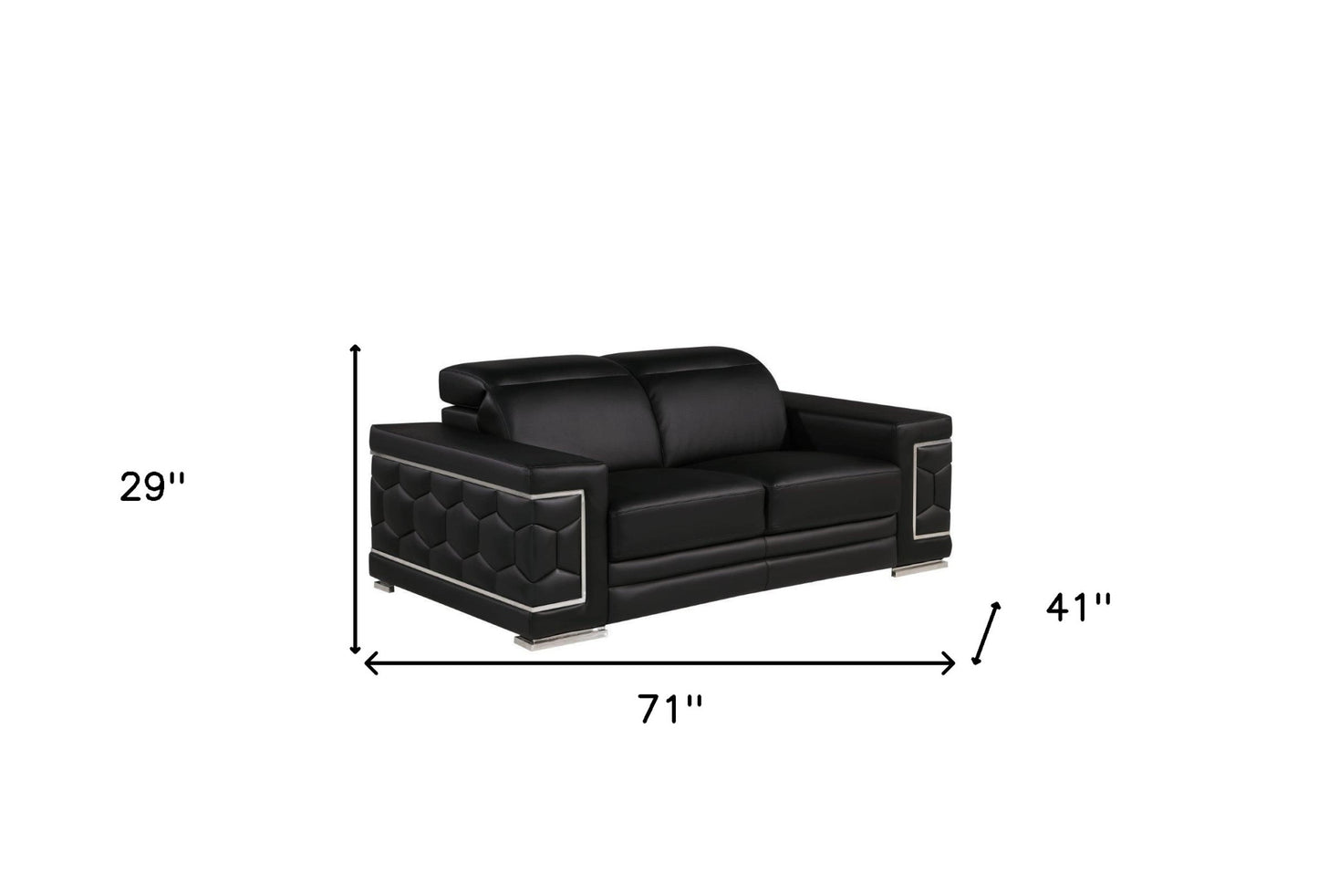 71" Black And Silver Genuine Leather Loveseat