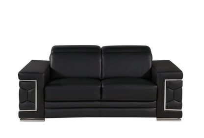 71" Black And Silver Genuine Leather Loveseat