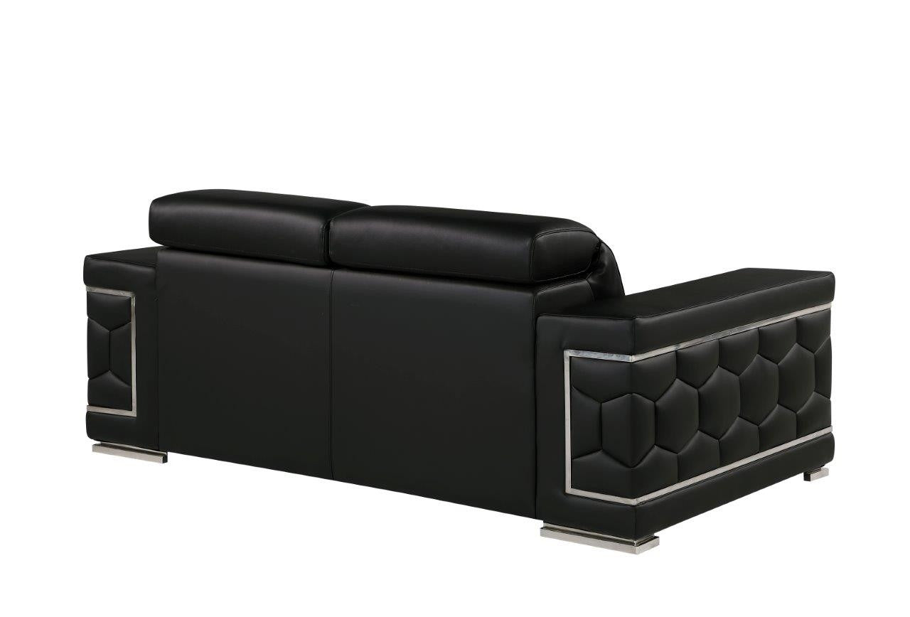 71" Black And Silver Genuine Leather Loveseat