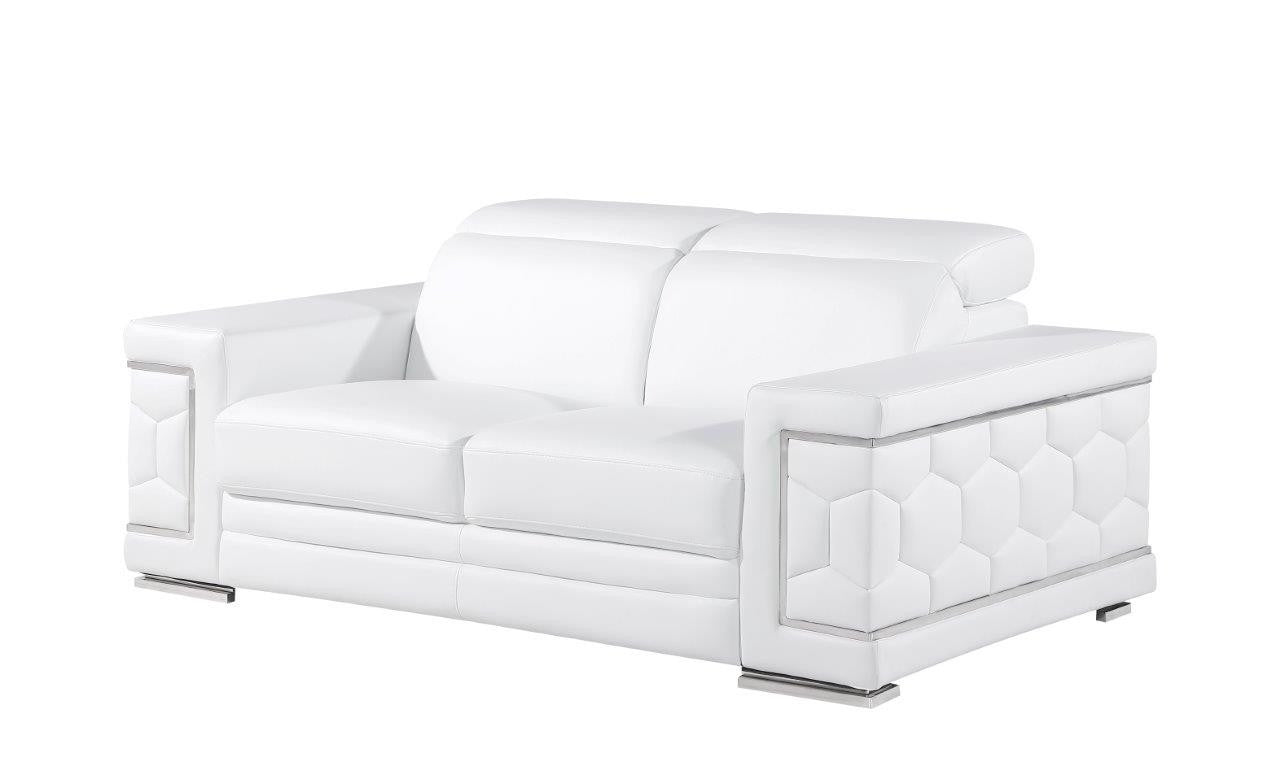 71" White And Silver Genuine Leather Love Seat