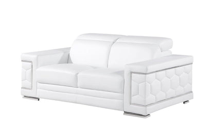 71" White And Silver Genuine Leather Love Seat