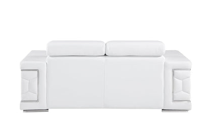 71" White And Silver Genuine Leather Love Seat