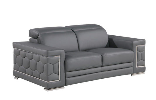 71" Gray And Silver Genuine Leather Loveseat