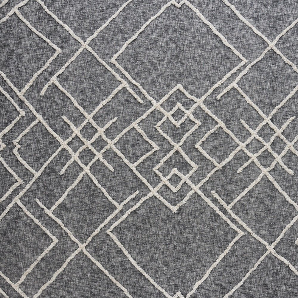 Charcoal and Off White Geometric Queen Cotton Coverlet With Fringe