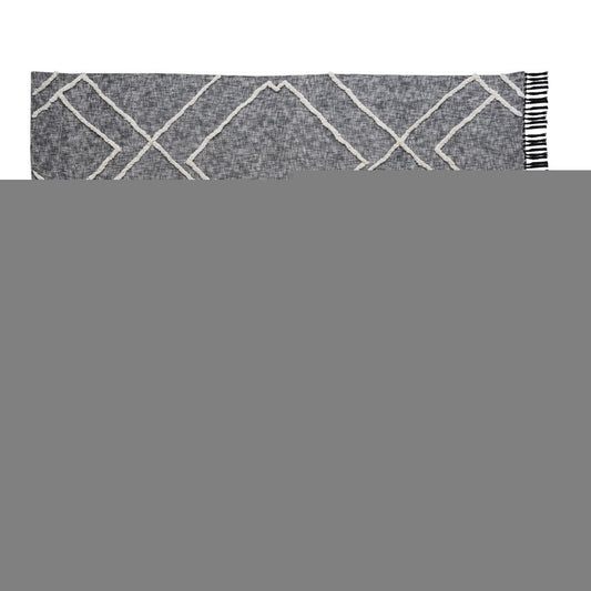 Charcoal and Off White Geometric Twin Cotton Coverlet With Fringe
