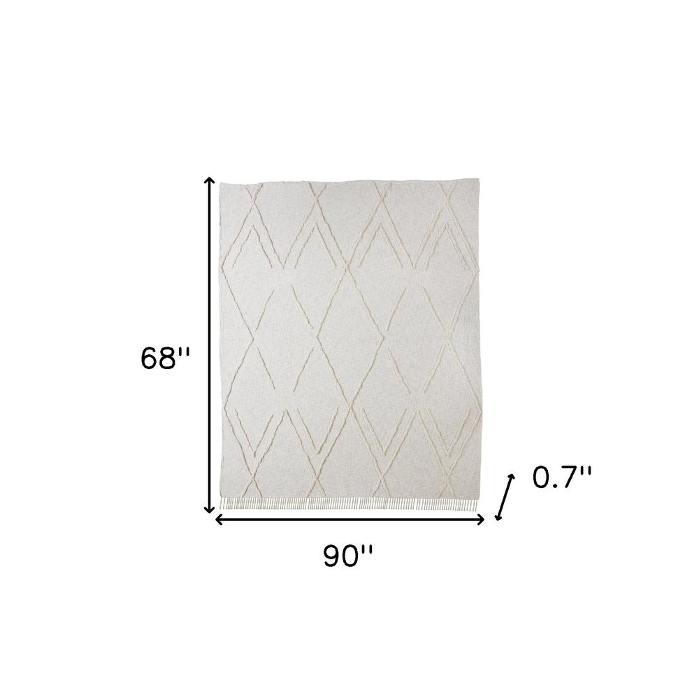 Ivory Geometric Queen Cotton Coverlet