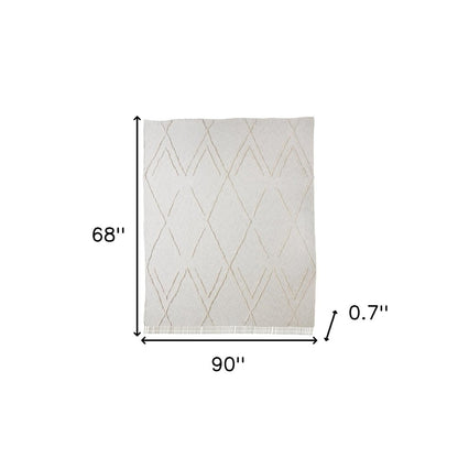Ivory Geometric Queen Cotton Coverlet