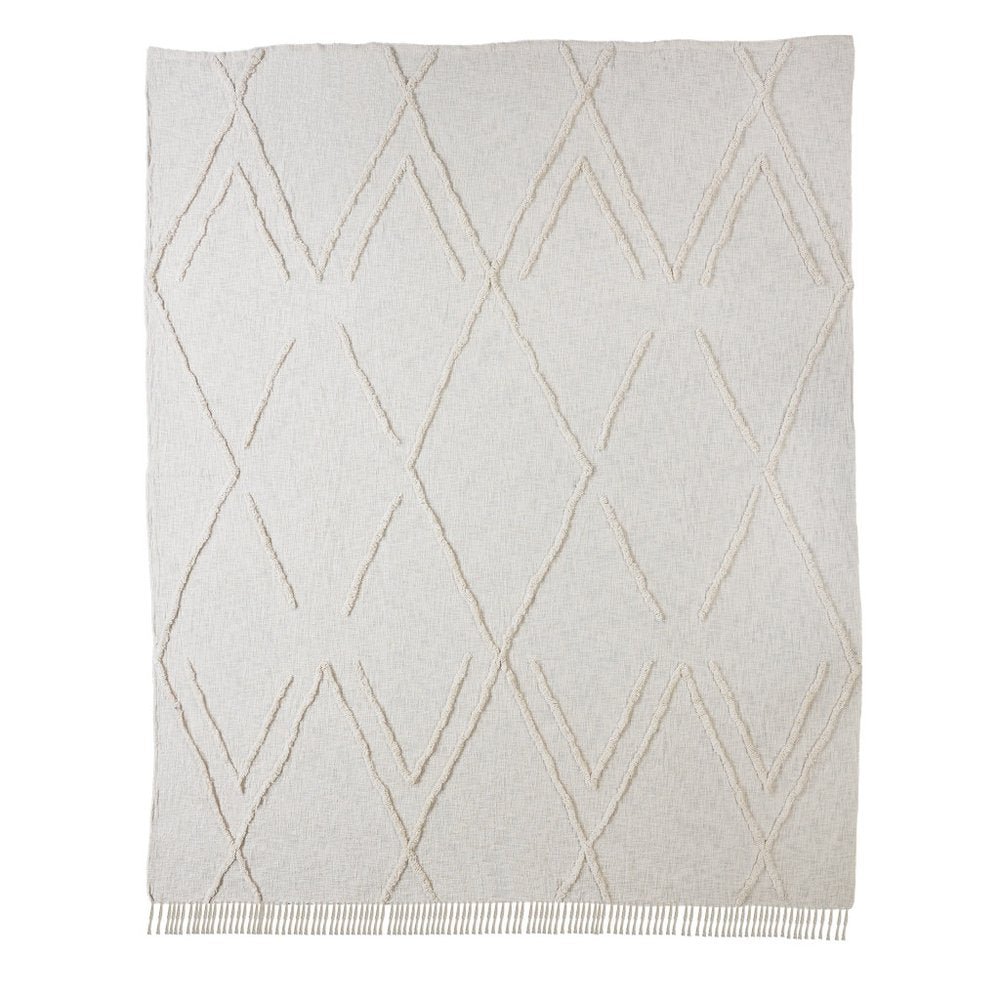 Ivory Geometric Queen Cotton Coverlet