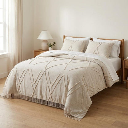 Ivory Geometric Queen Cotton Coverlet