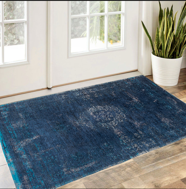 3' X 5' Blue and Gray Medallion Non Skid Area Rug