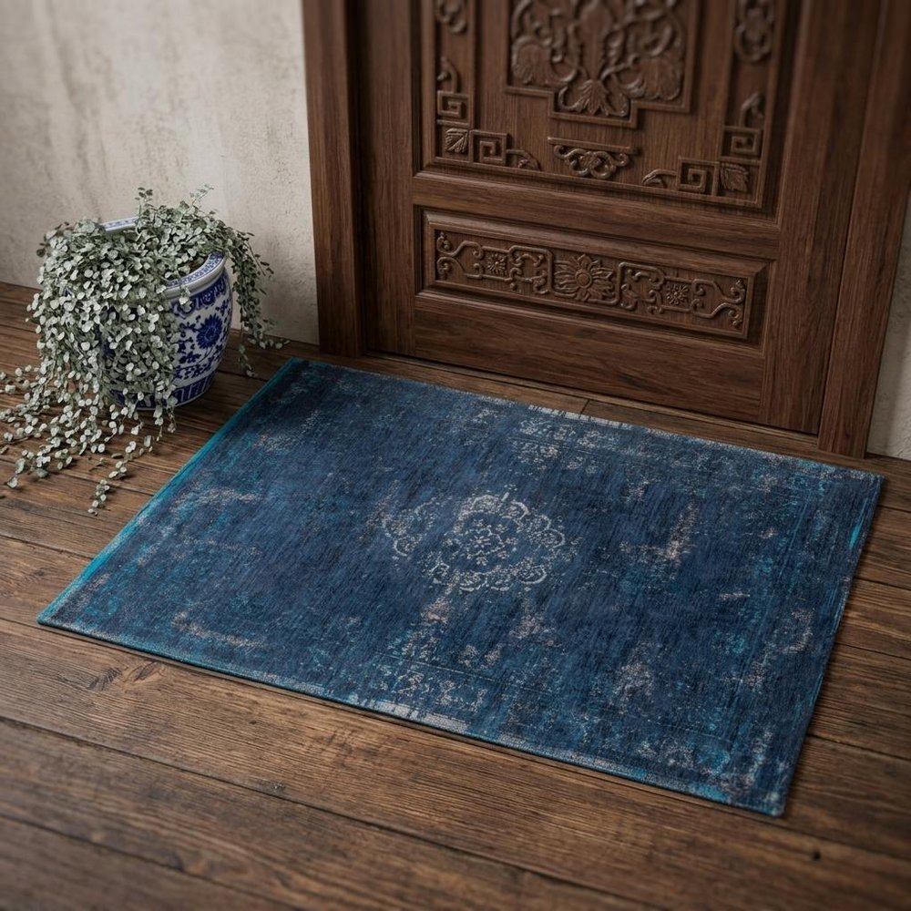 3' X 5' Blue and Gray Medallion Non Skid Area Rug