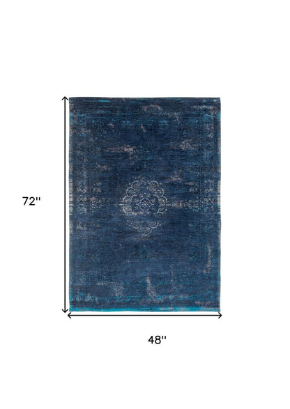 5' X 7' Blue and Gray Medallion Non Skid Area Rug