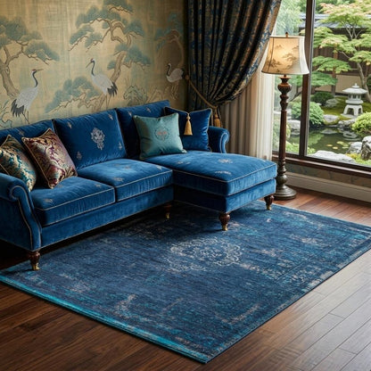 9' X 13' Blue and Gray Medallion Non Skid Area Rug