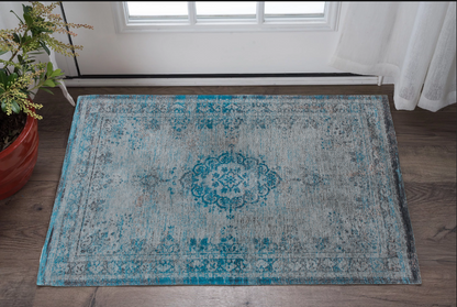 3' X 5' Gray and Green Medallion Non Skid Area Rug