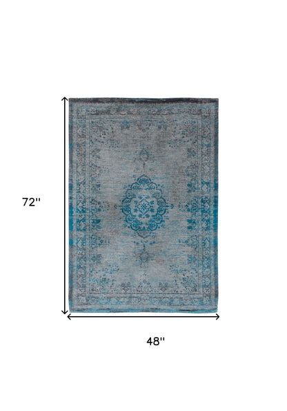 5' X 7' Gray and Green Medallion Non Skid Area Rug