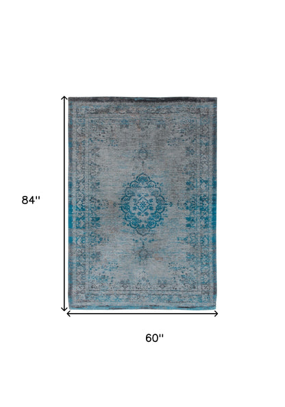 6' X 8' Gray and Green Medallion Non Skid Area Rug