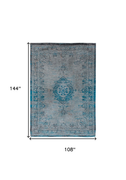 9' X 13' Gray and Green Medallion Non Skid Area Rug