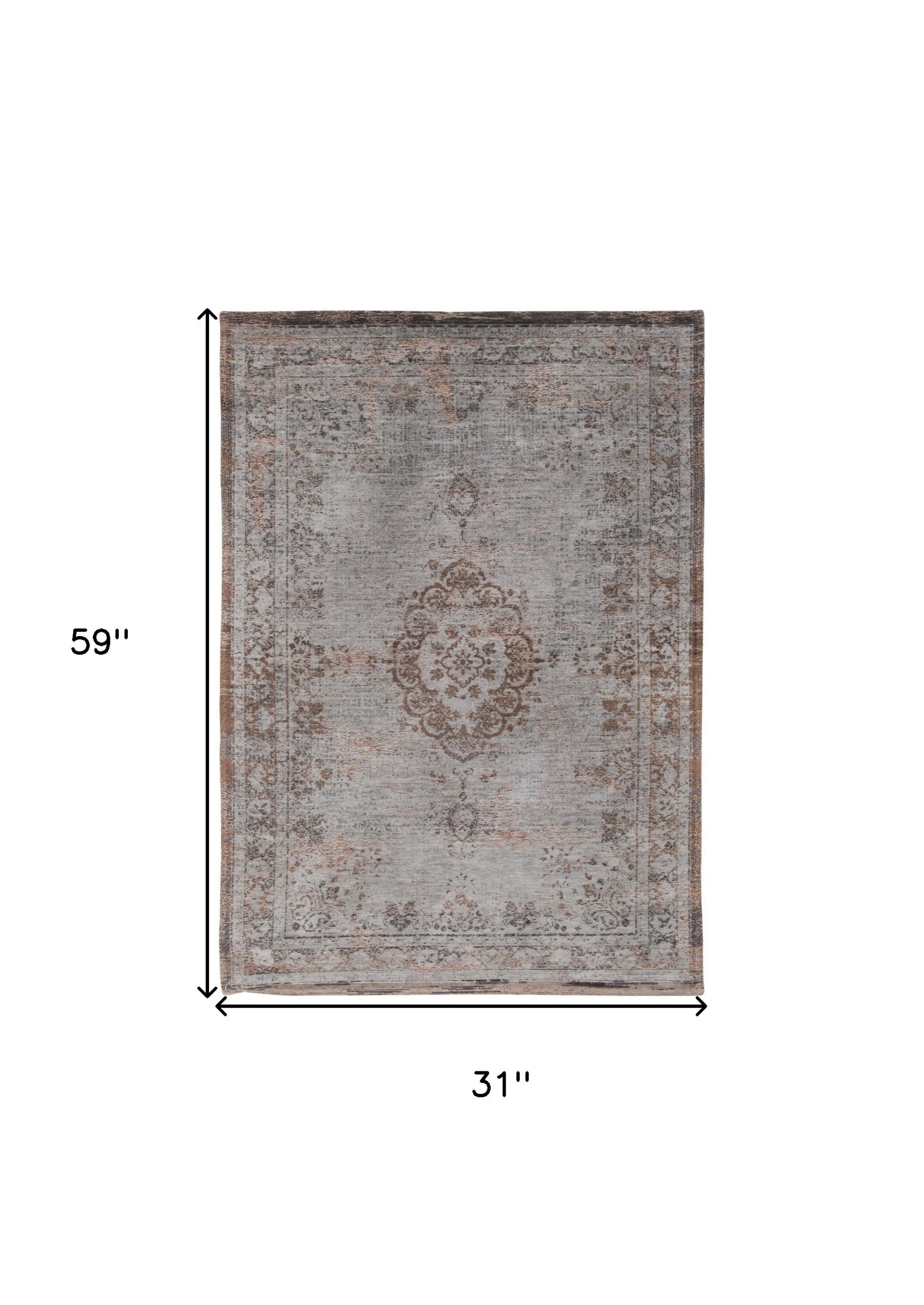 3' X 5' Gray and Beige Medallion Non Skid Area Rug