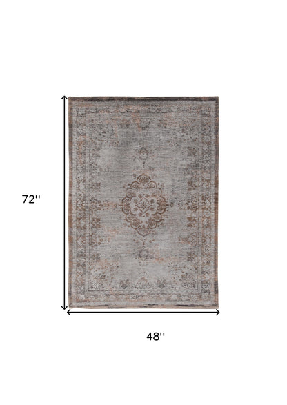 5' X 7' Gray and Beige Medallion Non Skid Area Rug