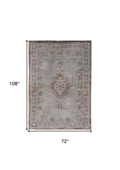 7' X 9' Gray and Beige Medallion Non Skid Area Rug