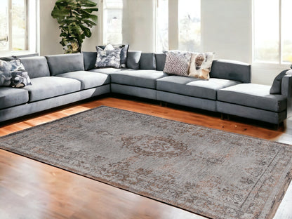 7' X 9' Gray and Beige Medallion Non Skid Area Rug