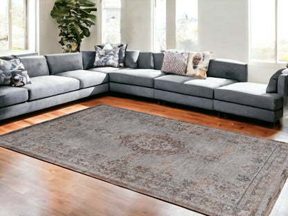 7' X 9' Gray and Beige Medallion Non Skid Area Rug