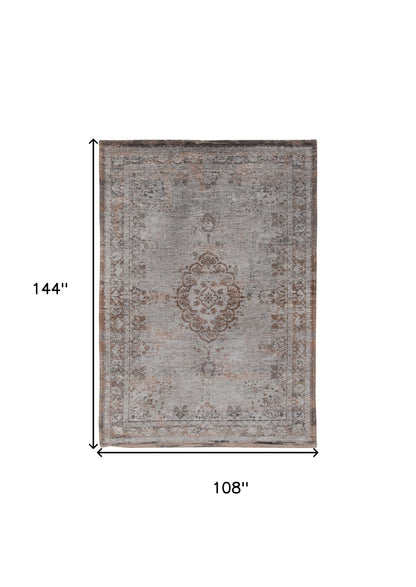 9' X 13' Gray and Beige Medallion Non Skid Area Rug