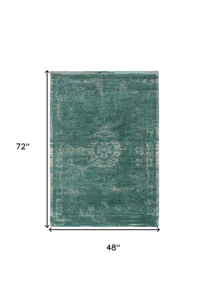 5' X 7' Gray and Green Medallion Non Skid Area Rug