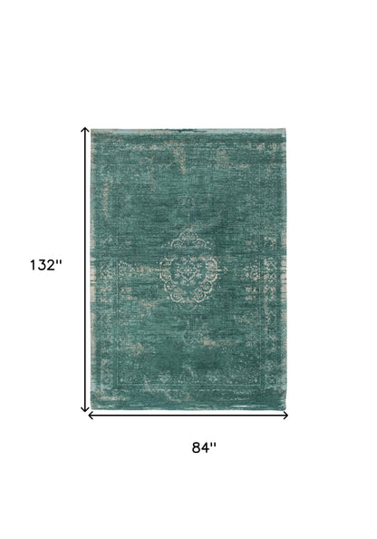 8' X 11' Gray and Green Medallion Non Skid Area Rug