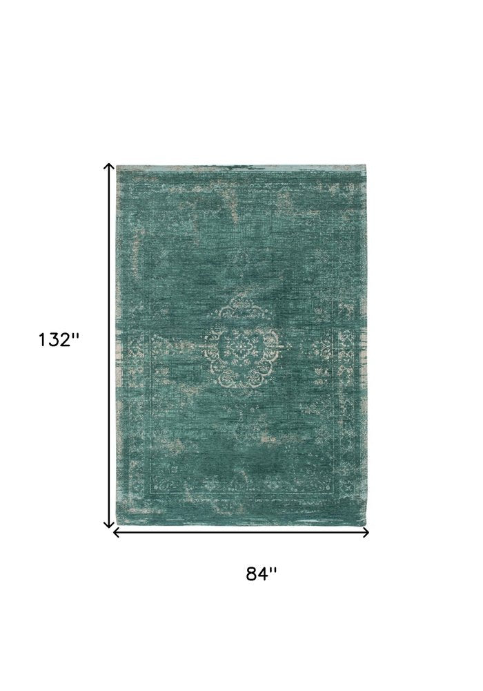 8' X 11' Gray and Green Medallion Non Skid Area Rug