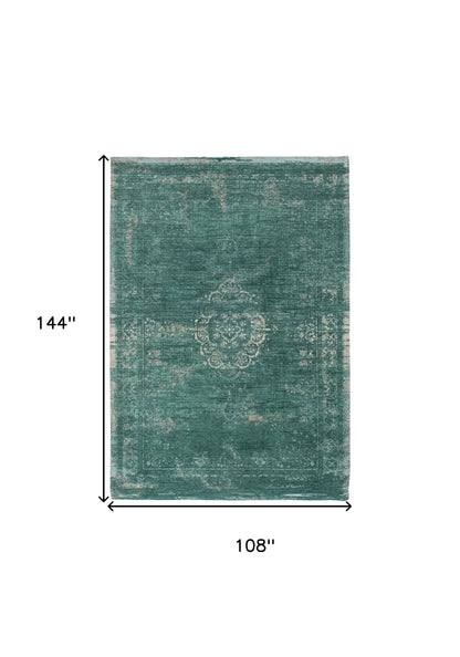 9' X 13' Gray and Green Medallion Non Skid Area Rug