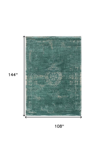 9' X 13' Gray and Green Medallion Non Skid Area Rug