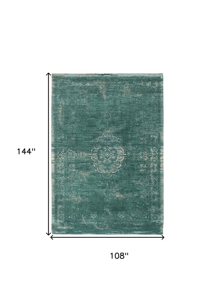 9' X 13' Gray and Green Medallion Non Skid Area Rug