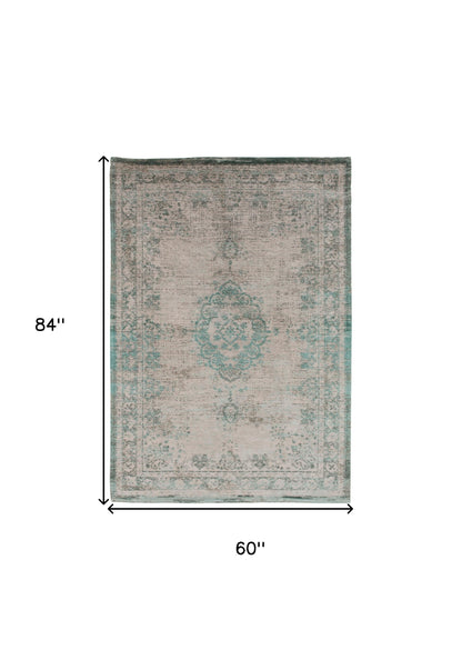 6' X 8' Gray and Green Medallion Non Skid Area Rug