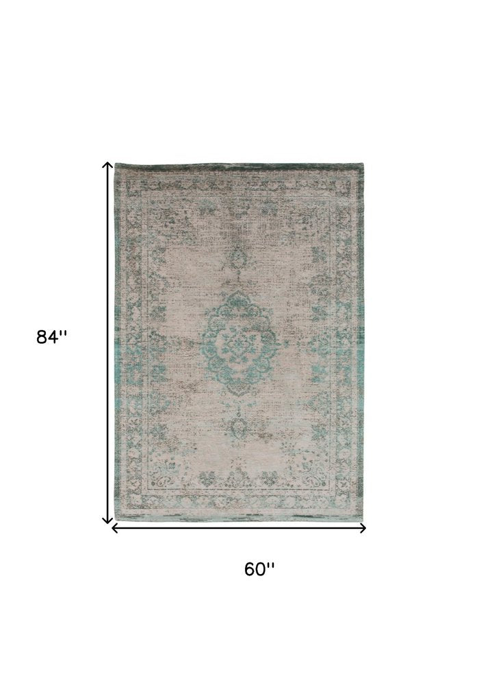 6' X 8' Gray and Green Medallion Non Skid Area Rug