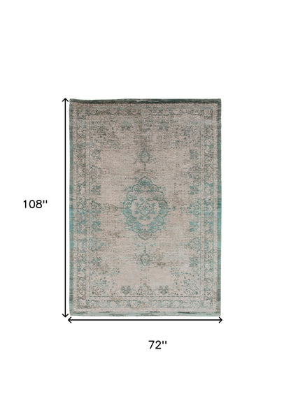 7' X 9' Gray and Green Medallion Non Skid Area Rug