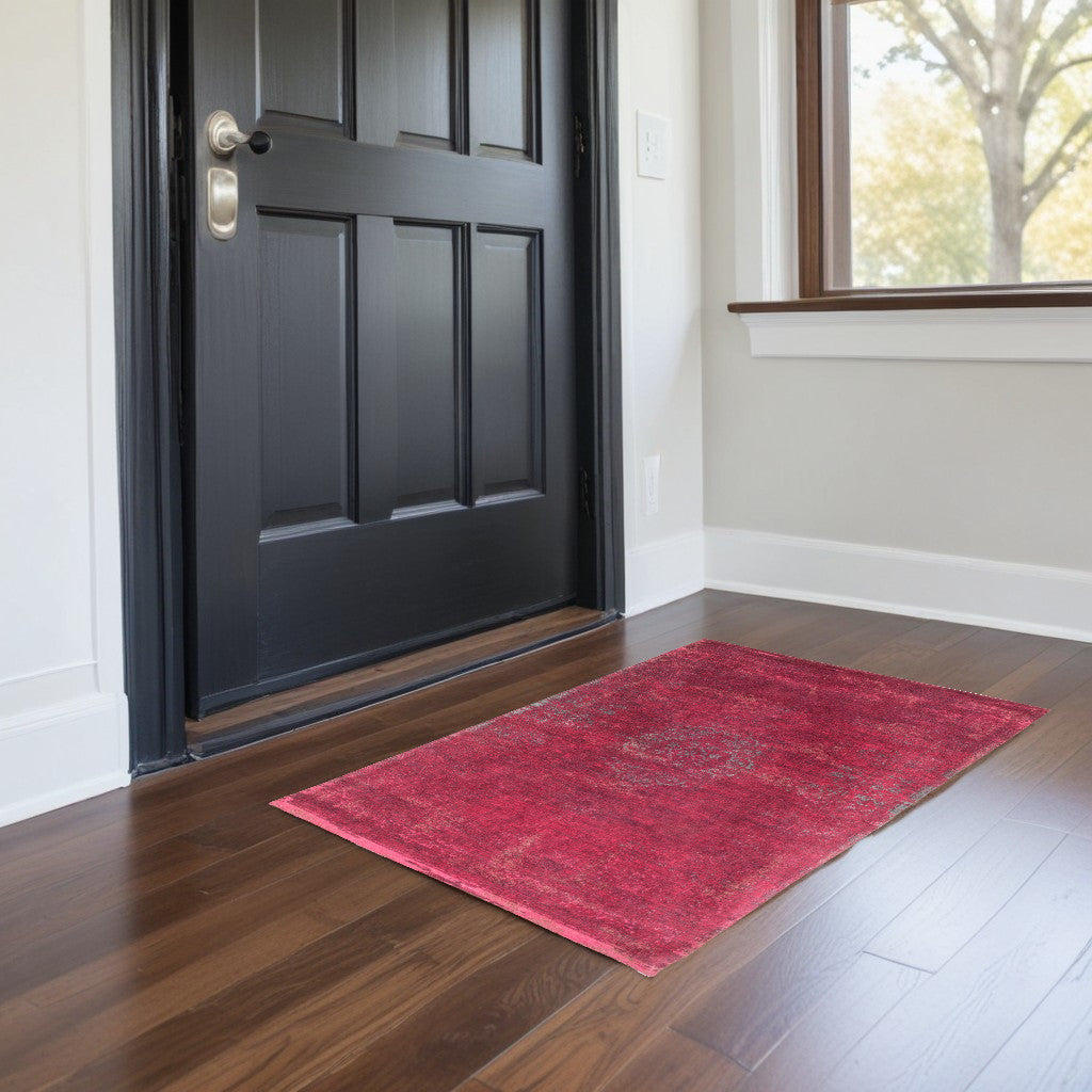 3' X 5' Gray and Pink Medallion Non Skid Area Rug