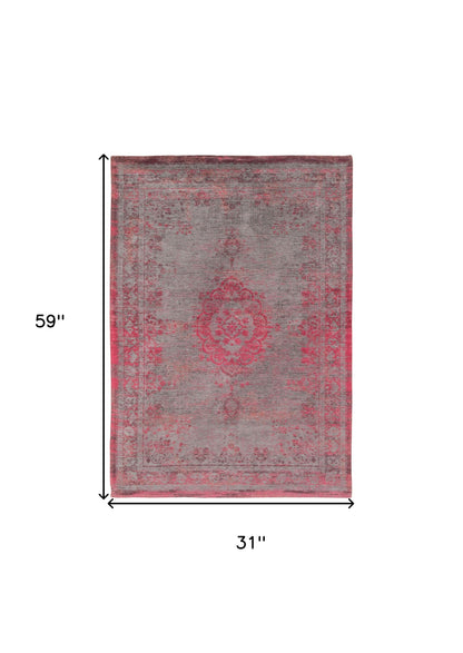 3' X 5' Gray and Pink Medallion Non Skid Area Rug