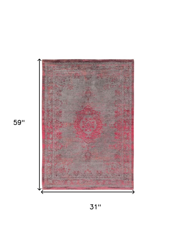 3' X 5' Gray and Pink Medallion Non Skid Area Rug