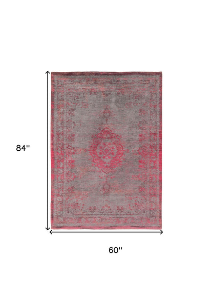 6' X 8' Gray and Pink Medallion Non Skid Area Rug