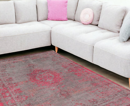 7' X 9' Gray and Pink Medallion Non Skid Area Rug