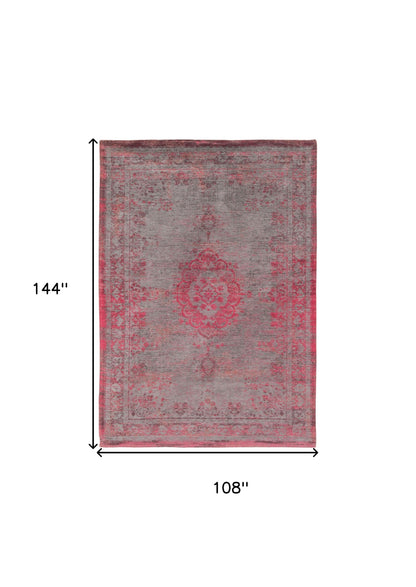 9' X 13' Gray and Pink Medallion Non Skid Area Rug