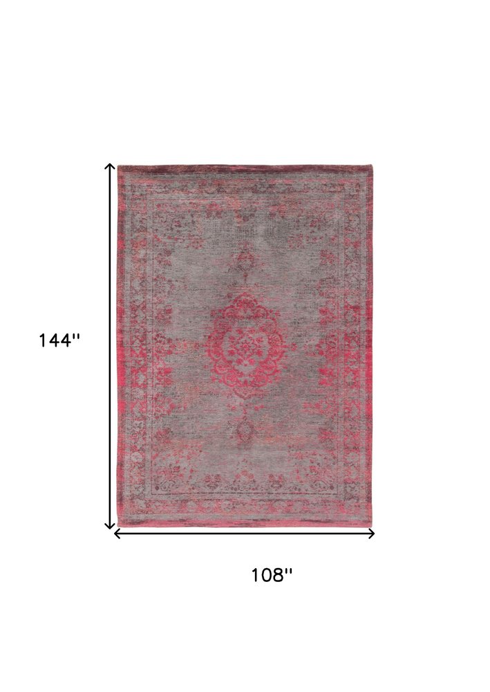 9' X 13' Gray and Pink Medallion Non Skid Area Rug