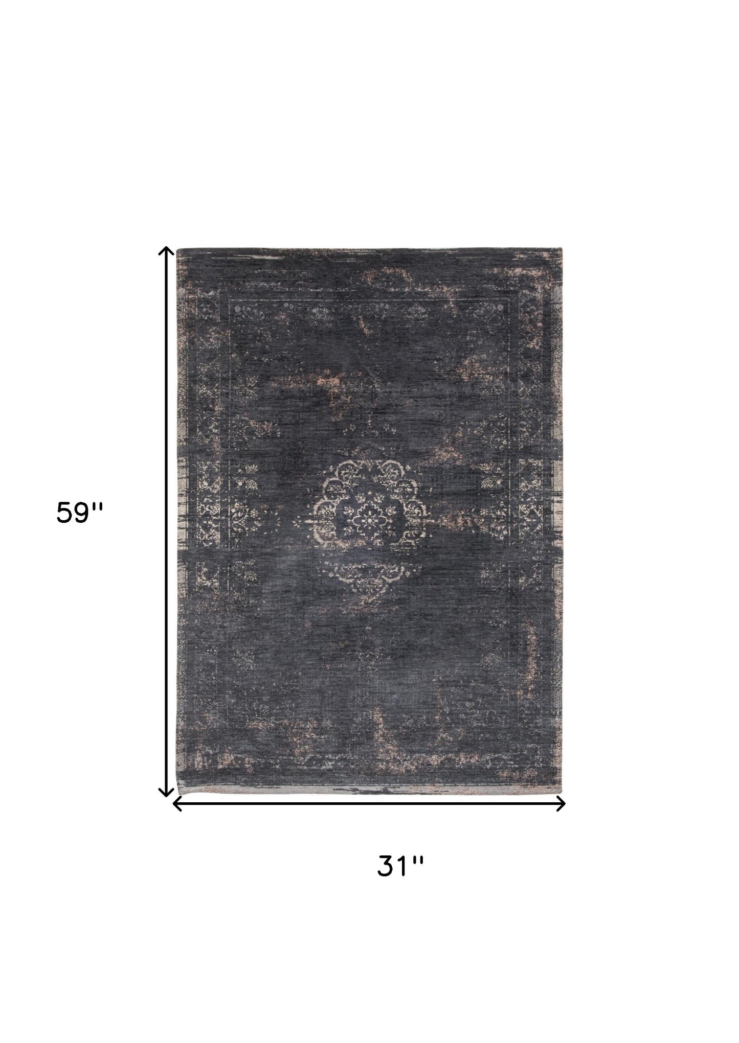 3' X 5' Gray and Black Medallion Non Skid Area Rug