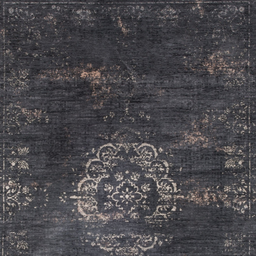 3' X 5' Gray and Black Medallion Non Skid Area Rug