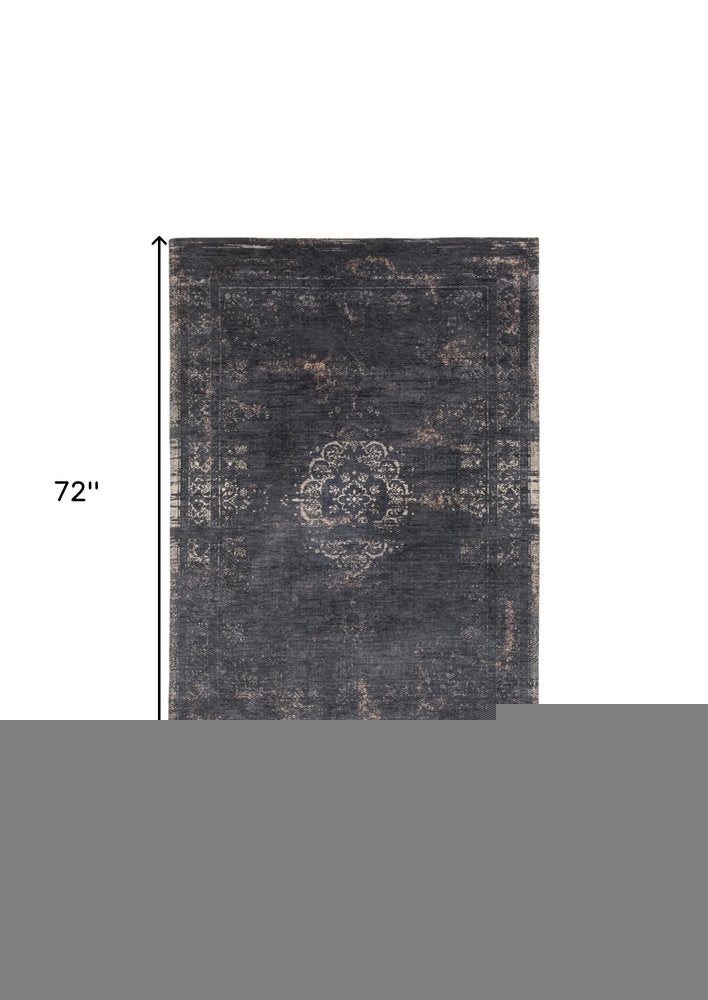 5' X 7' Gray and Black Medallion Non Skid Area Rug