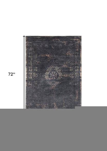 5' X 7' Gray and Black Medallion Non Skid Area Rug